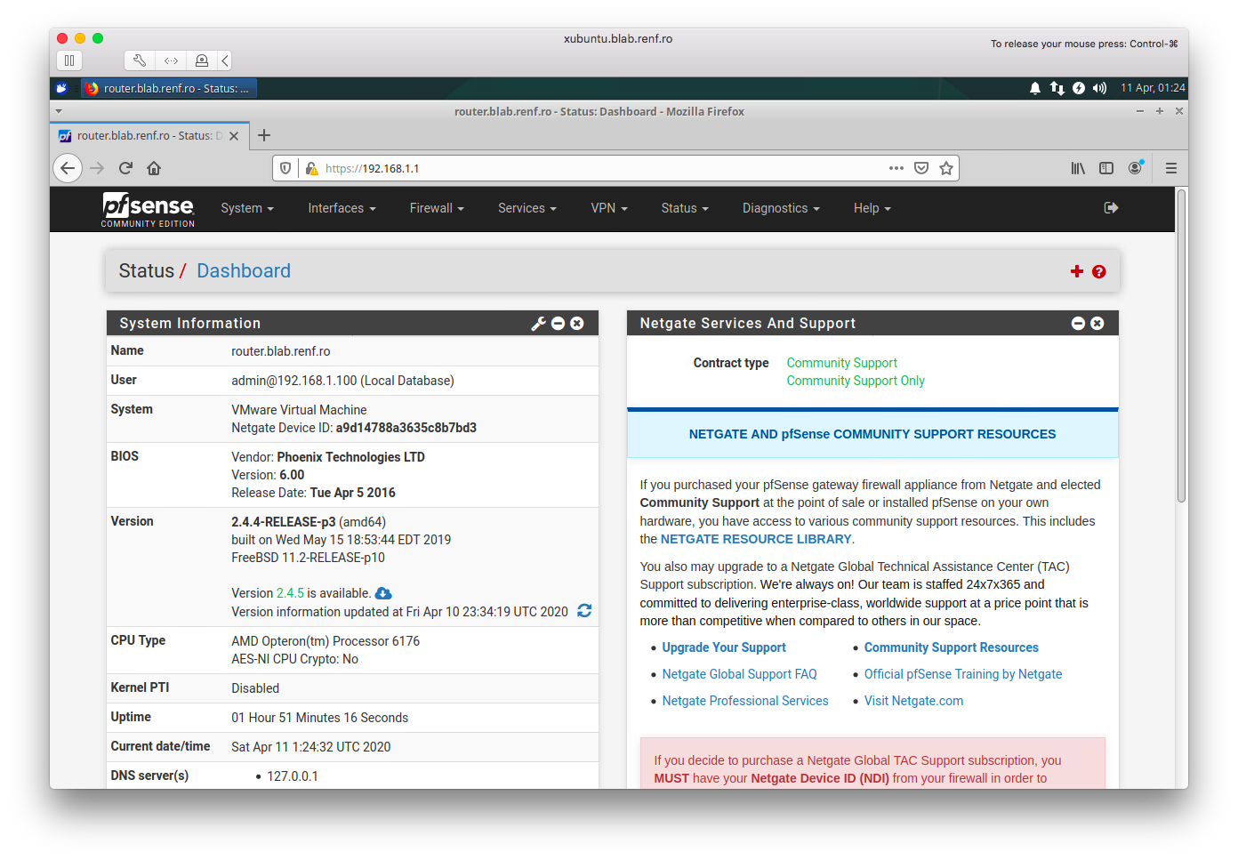 pfSense Dashboard