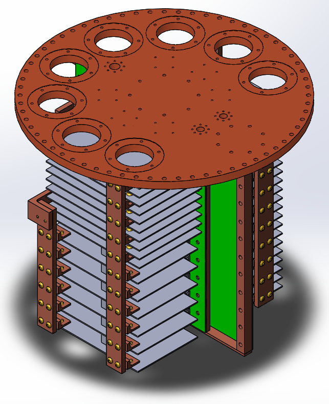 Isometric view of thermal cycling fixturing for cryogenic testing